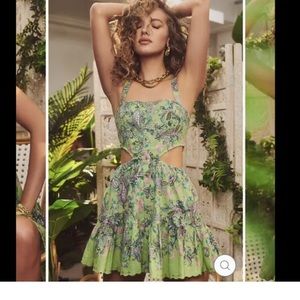 Hemant & Nandita Rhea Side Cut Out Mini Dress Linen in Leaf Green Size XS